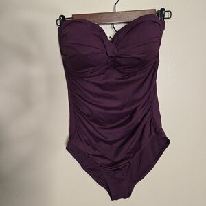 Anne Cole Eggplant Twist Front Shirred One Piece